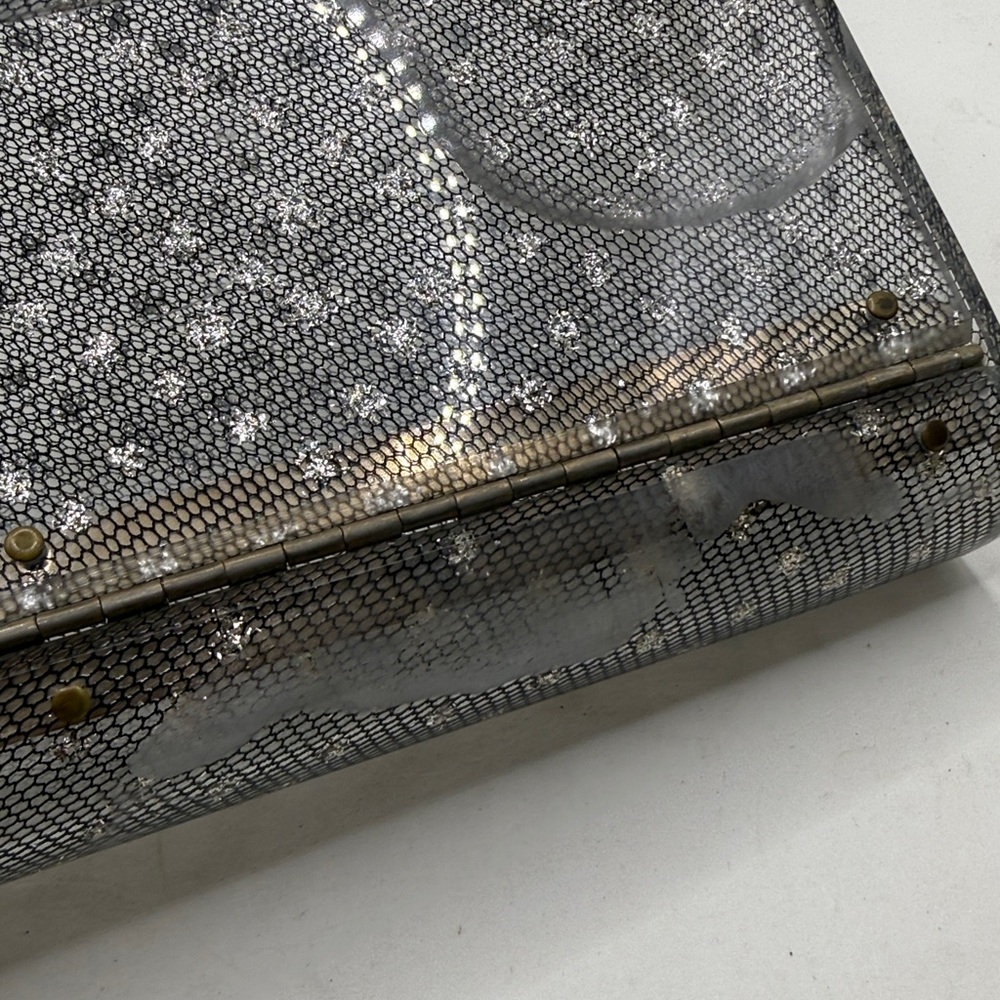 Vtg Wilardy Lucite Clutch Purse Clear Silver Confetti Acrylic 50s 60s Glitter - Picture 3 of 16